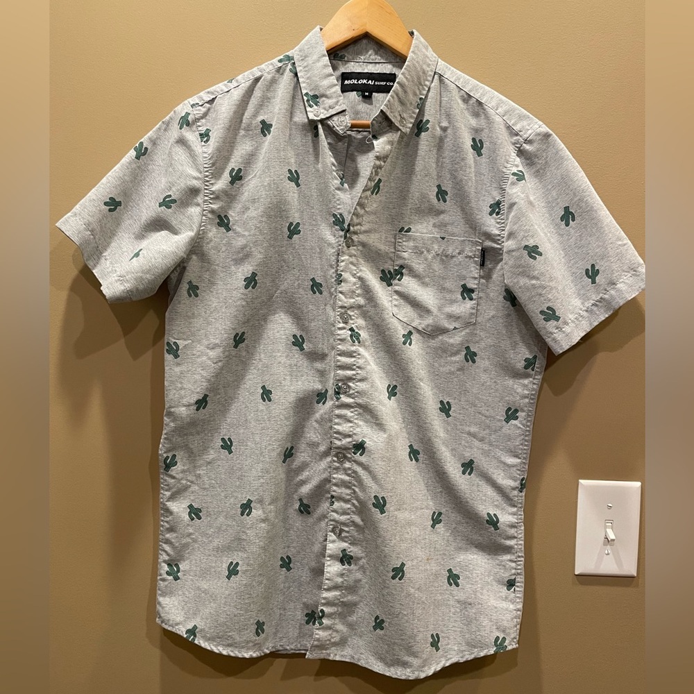 Molokai Surf Co. Cactus Grey Men’s M short sleeve button down
